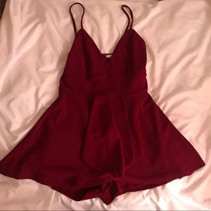 Burgundy V-Neck Mini Dress